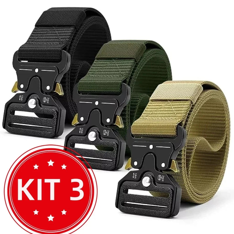 Kit 3 Cintos Preto Marrom Verde Moda Cinto Largo Masculino Nylon Fivela Liga de Zinco e Engate Rápido